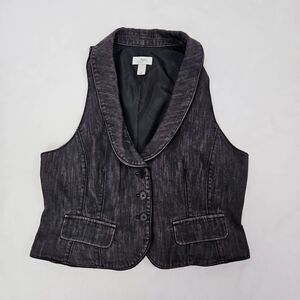 LOFT Dark Grey Denim Vest – Women's 12 – Collared Three Button – Dark Academia